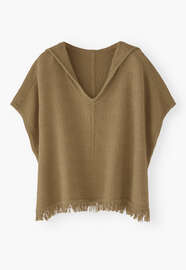 Fischgr&auml;t-Kapuzenponcho, Khaki, webstill