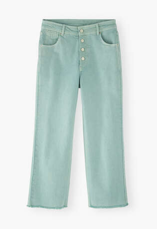 Jeans mit geradem Bein und ausgelassenem Saum, Gewaschenes Jadegr&uuml;n, webstill