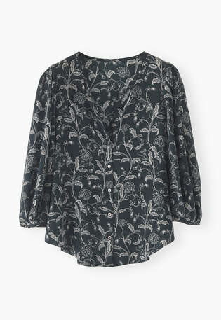 Bedruckte Bluse, Dunkles Aquamarin, webstill