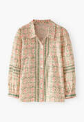 Bluse mit Print, Elfenbein/Rosa, webstill