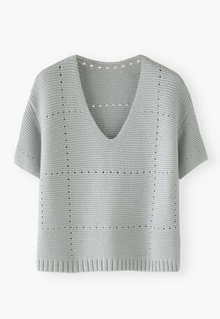Pullover mit V-Ausschnitt, Kreideblau, webstill