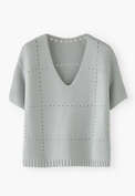 Pullover mit V-Ausschnitt, Kreideblau, webstill