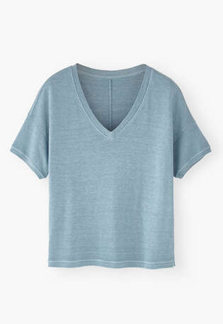 T-Shirt mit V-Ausschnitt, Chambray, webstill
