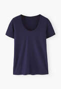 T-Shirt mit U-Ausschnitt, Tiefes Indigo, webstill