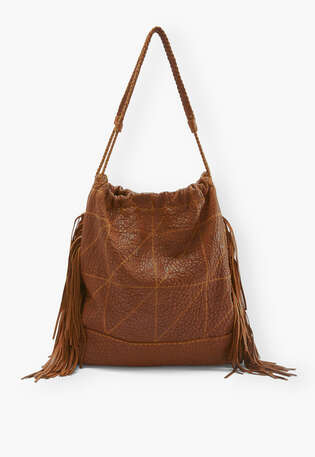 Gro&szlig;e Ledertasche mit Quaste, Cognac, webstill