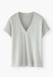T-Shirt mit V-Ausschnitt, Eisblau, webstill