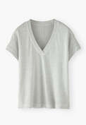 T-Shirt mit V-Ausschnitt, Eisblau, webstill