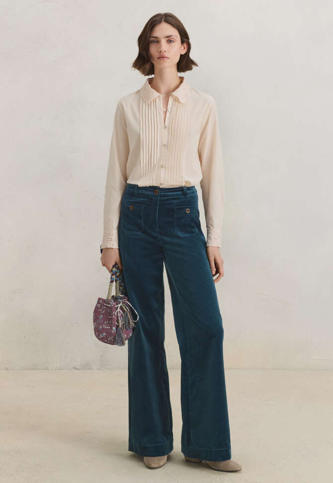 Samthose mit weitem Bein, Dunkles Petrol, completeTheLook