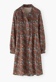 Bedrucktes Hemdblusenkleid, Himbeere/Espresso, webstill