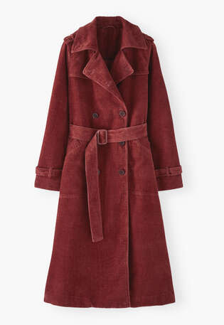 Trenchcoat aus Cord, Sangria, webstill