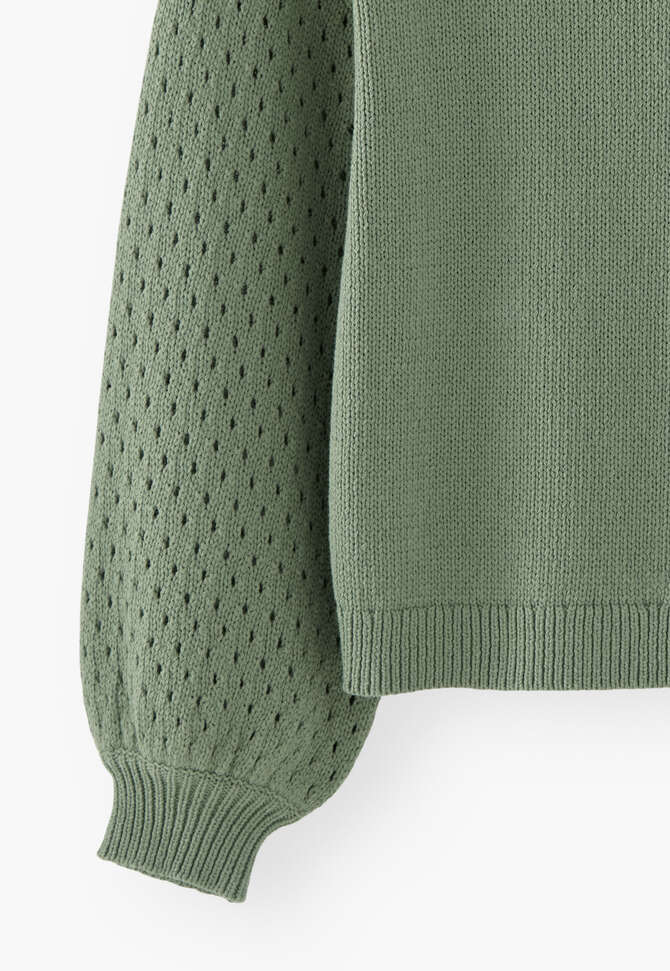 Pullover mit Pointelle-&Auml;rmeln, Salbei, completeTheLook