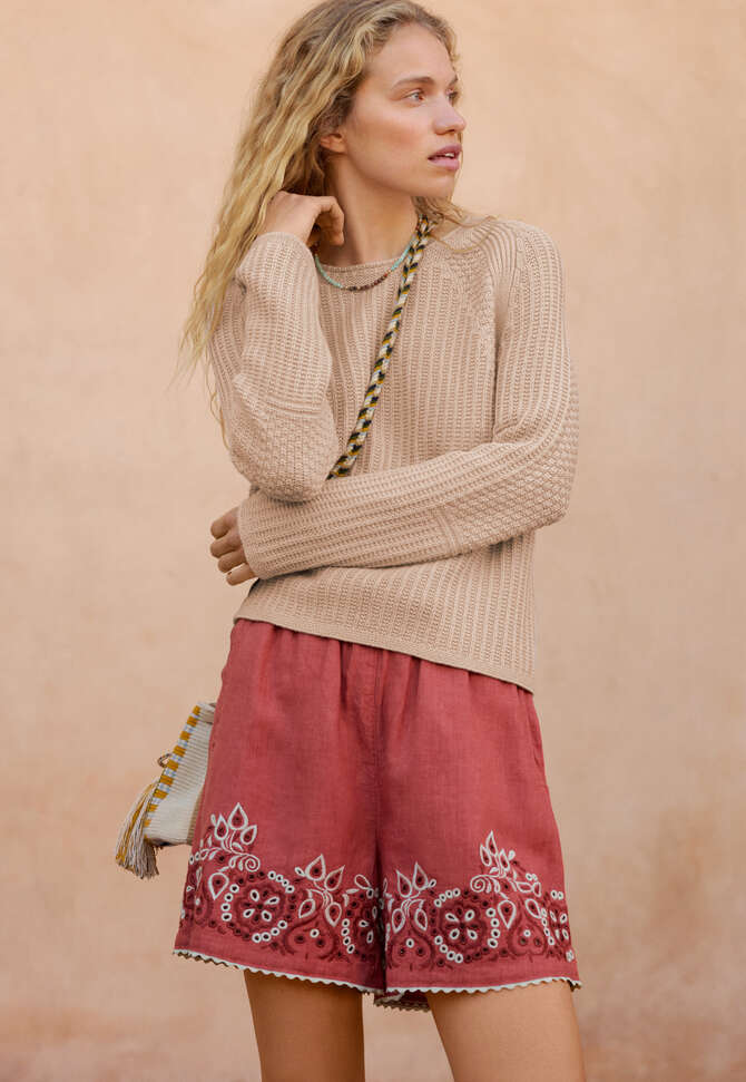 Broderie-Shorts, Zartes Rot, completeTheLook