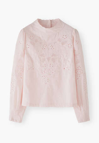 Bestickte Bluse, Pastellrosa, webstill