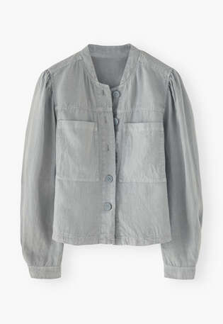 Jacke mit gerafften &Auml;rmeln, Graublau, webstill