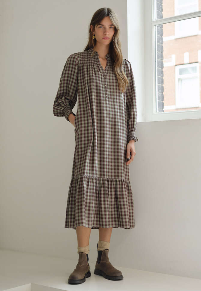 Kleid aus Lyocell, Baumwolle und Wolle, Salbei/Pflaume, completeTheLook