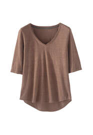 T-Shirt mit V-Ausschnitt, Kastanie, webstill