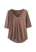 T-Shirt mit V-Ausschnitt, Kastanie, webstill
