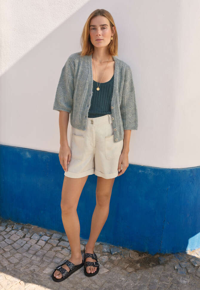 V-Ausschnitt-Cardigan, Blau/Stein, completeTheLook