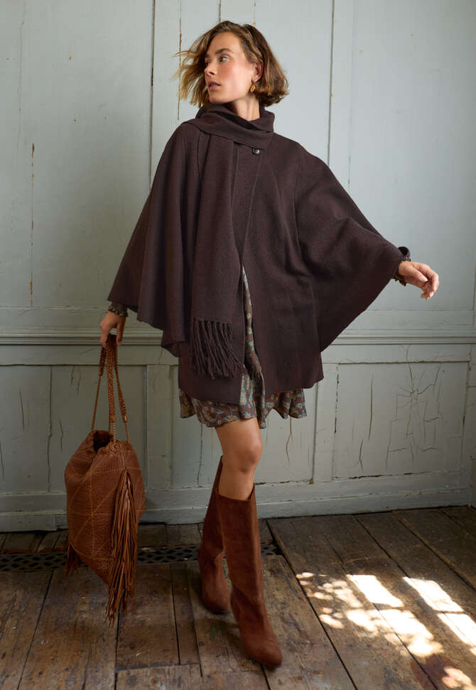 Cape aus Wollwalk, Schwarzer Kaffee, completeTheLook