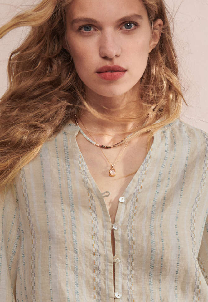 Strukturierte gestreifte Bluse, Kieselstein, completeTheLook