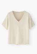 T-Shirt mit V-Ausschnitt, Off-White, webstill