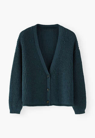 Cardigan mit V-Ausschnitt, Petrol, webstill