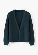 Cardigan mit V-Ausschnitt, Petrol, webstill