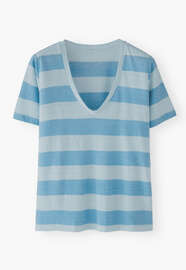 Streifen-T-Shirt mit V-Ausschnitt, Blau/Chambray, webstill