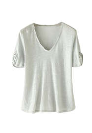 T-Shirt aus Leinen-Jersey mit &Auml;rmeldetail, Duck Egg, webstill