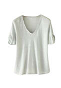 T-Shirt aus Leinen-Jersey mit &Auml;rmeldetail, Duck Egg, webstill
