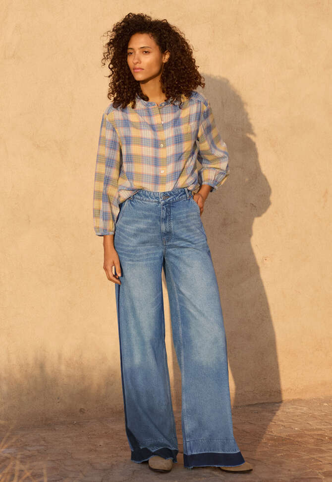 Kariertes Boyfriend-Hemd, Kornblume/Gelb, completeTheLook