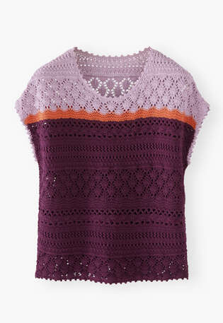 Pullover im H&auml;kelmuster, Aubergine Orange, webstill