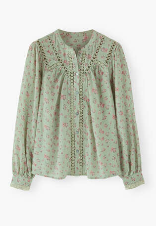 Gaze-Bluse mit Print, Zartes Mint, webstill