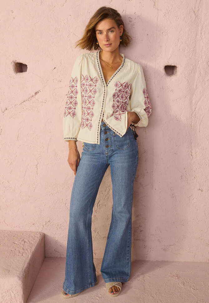 Bestickte Bluse, Ecru, completeTheLook