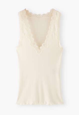 Jersey-Tr&auml;ger-Top mit Spitze, Off-white, webstill