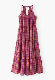 Kariertes Maxikleid, Magenta/Orange, webstill