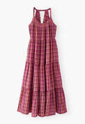 Kariertes Maxikleid, Magenta/Orange, webstill