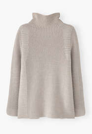 Pullover mit hohem Ausschnitt, Ecru, webstill