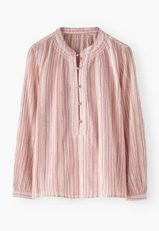 Crinkle-Streifenbluse, Ecru/Rosa, webstill