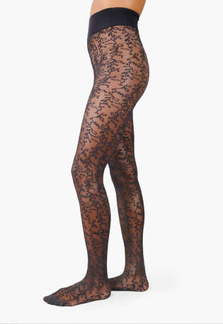Strumpfhosen mit Spitzenmuster, Schwarz, webstill