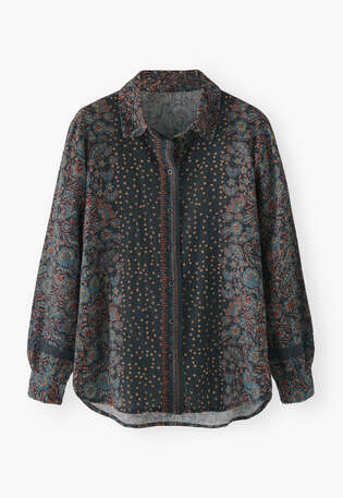 Print-Bluse, Indigo/Koralle, webstill