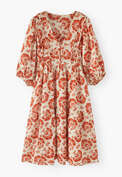 Bedrucktes Kleid, Elfenbein/Rot, webstill