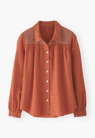 Bluse mit Kr&auml;uselungen, Terrakotta-Orange, webstill