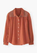 Bluse mit Kr&auml;uselungen, Terrakotta-Orange, webstill