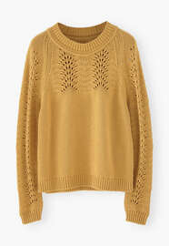 Pullover mit eingestricktem Muster, Senfgelb, webstill