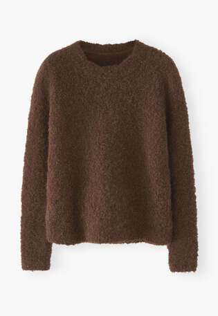 Pullover mit Rundhalsausschnitt, Dunkle Schokolade, webstill