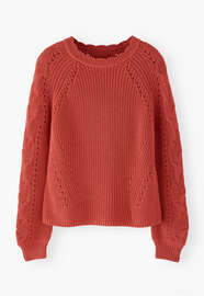 Pullover mit Zopfmuster&auml;rmeln, Erdbeere, webstill