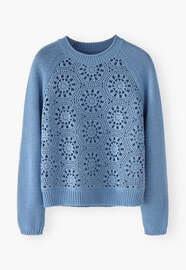 H&auml;kelpullover, Blaue Kornblume, webstill