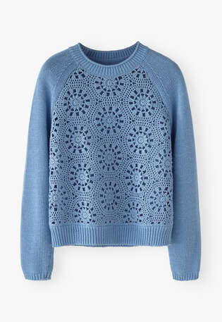 H&auml;kelpullover, Blaue Kornblume, webstill
