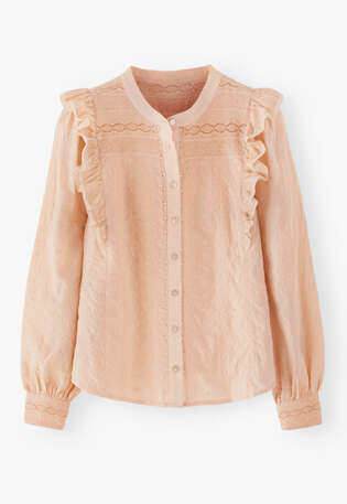 Broderie-Bluse, Rosa Bl&uuml;ten, webstill
